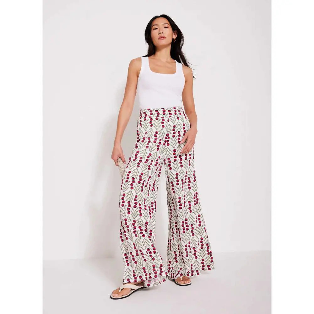 Mint Velvet Neutral Floral Print Wide Leg Trousers